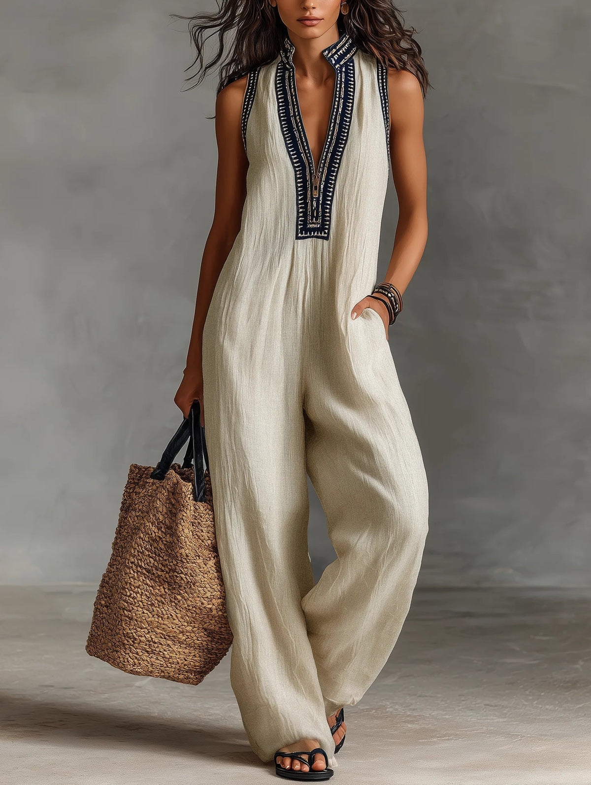 Fiamma - Sleeveless Jumpsuit with Minimalist High Collar and Zipper