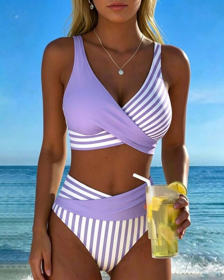 Crossed Stripes Printed Bikini