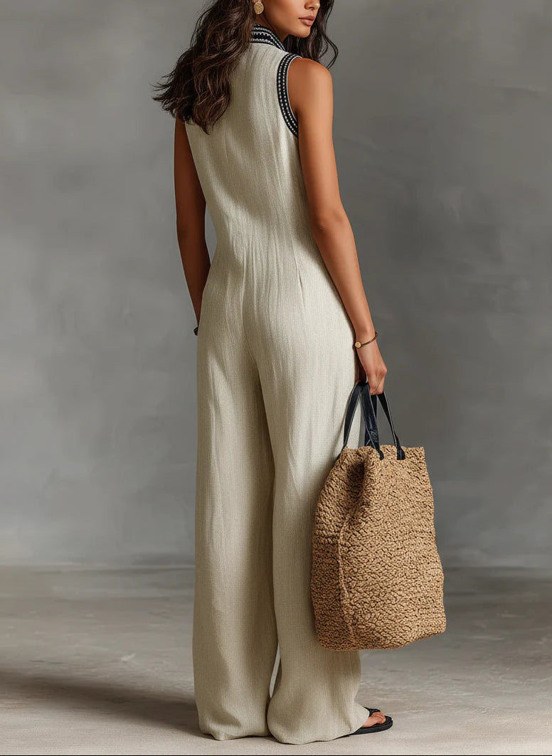 Fiamma - Sleeveless Jumpsuit with Minimalist High Collar and Zipper