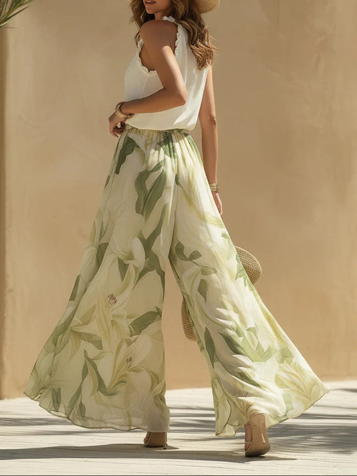 Camille | Sleeveless Top & Lily-Print Pants Set