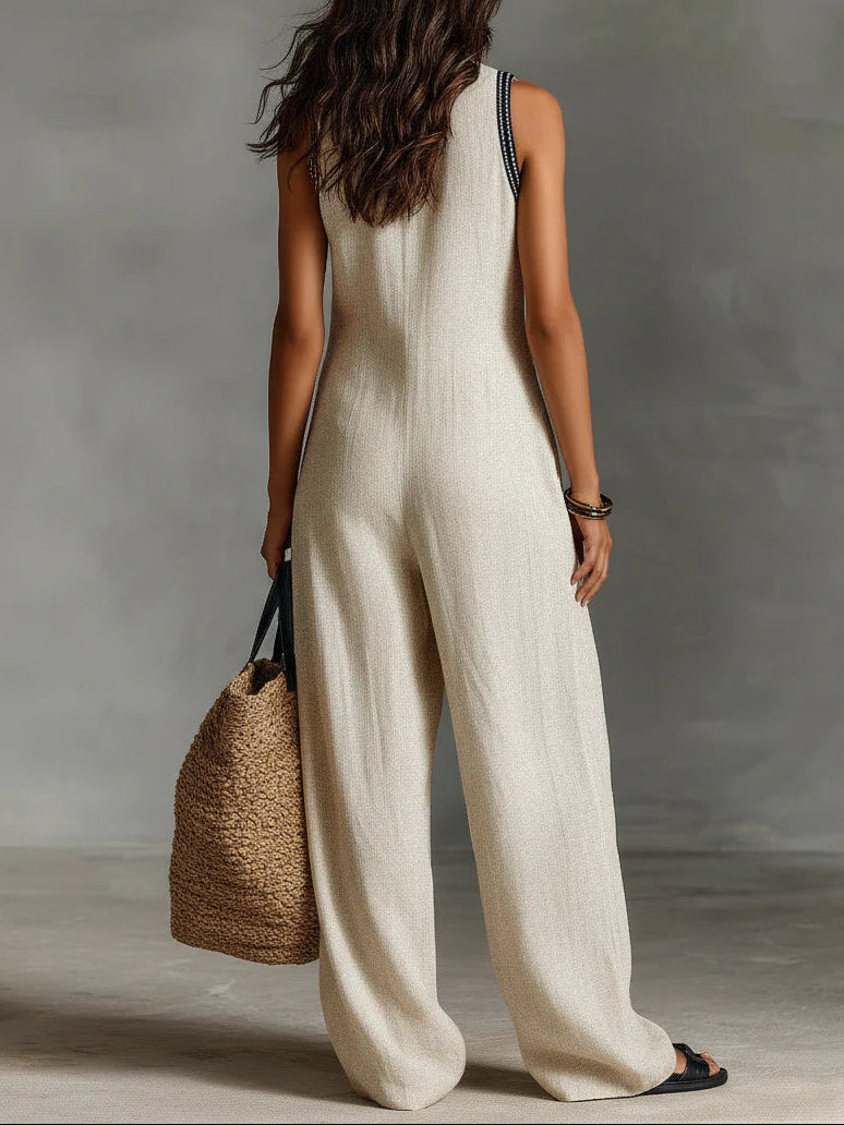 Fiamma - Sleeveless Jumpsuit with Minimalist High Collar and Zipper