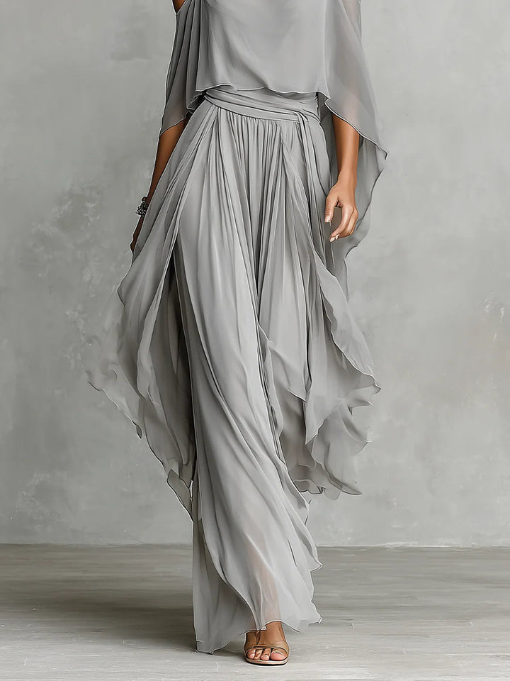 Grey off-shoulder flowy camisole and trousers set