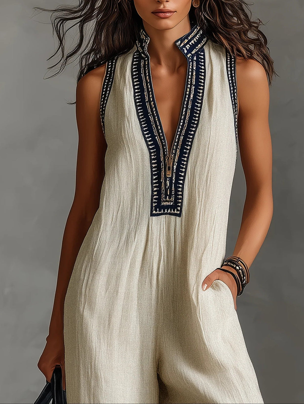 Fiamma - Sleeveless Jumpsuit with Minimalist High Collar and Zipper