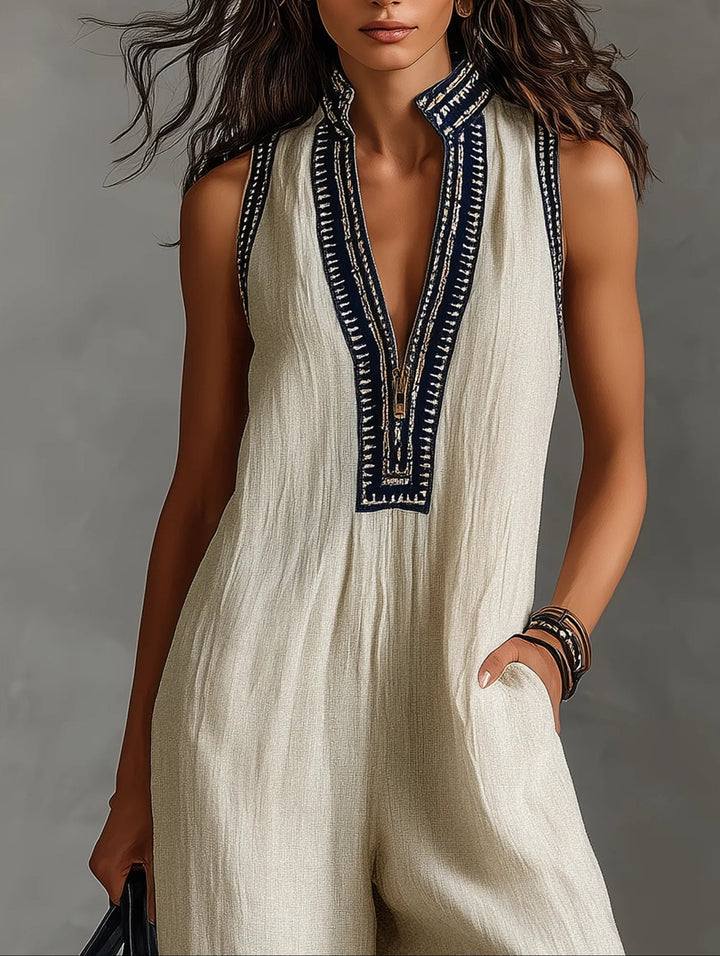 Fiamma - Sleeveless Jumpsuit with Minimalist High Collar and Zipper