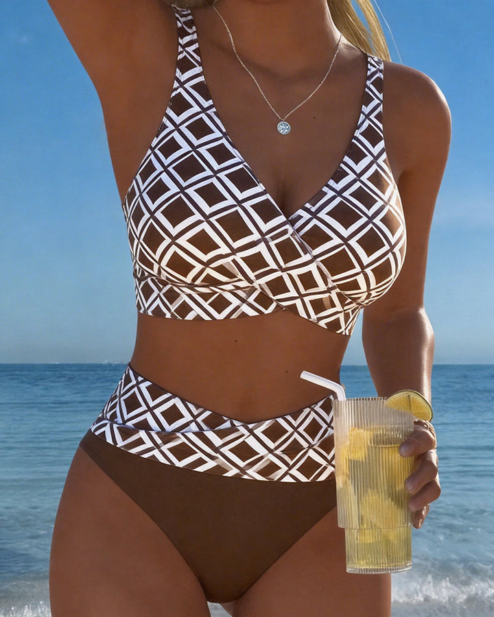 Two-Piece Bikini with Bra Cut and Diamond Pattern