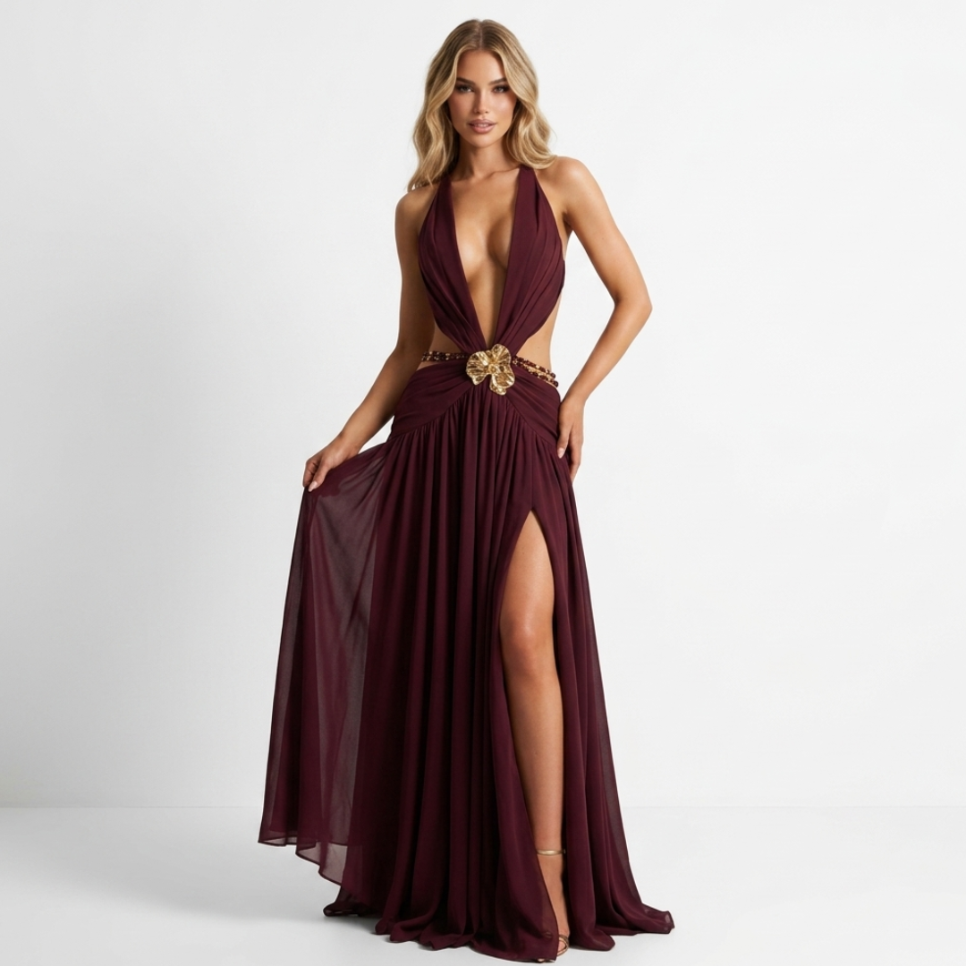 Melina - Maxi Robe with Deep V-Neck