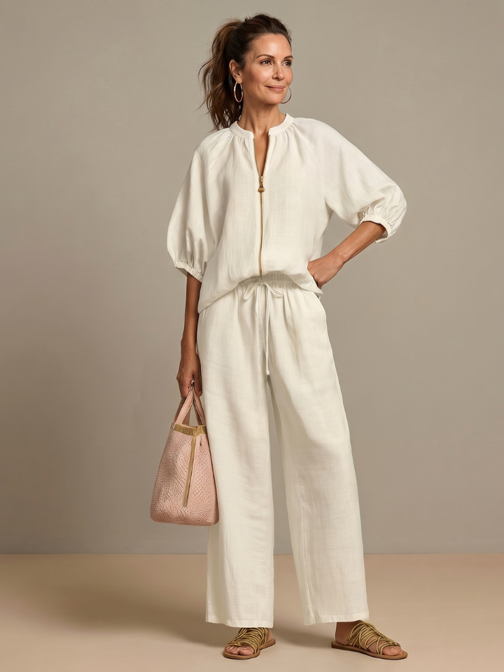Natalia | Top with Zip and Wide Leg Pants