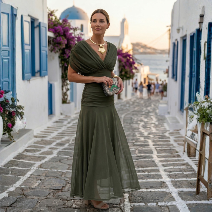 Xenia - Long Elegant Dress with V-Neck