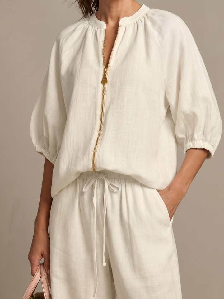 Natalia | Top with Zip and Wide Leg Pants