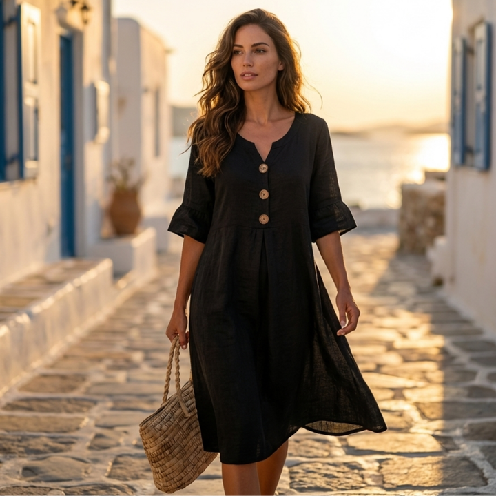 Hellen - Dress with Puff Sleeves and Buttons