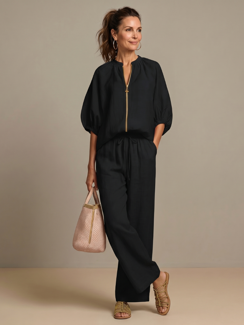 Natalia | Top with Zip and Wide Leg Pants