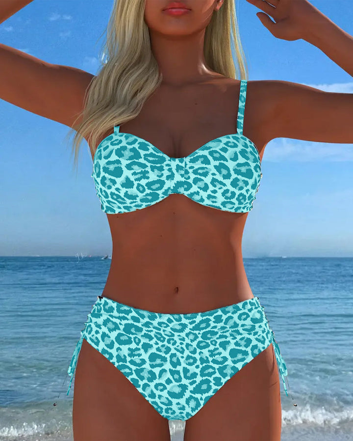 Two-Piece Swimsuit with Knot and Leopard Print