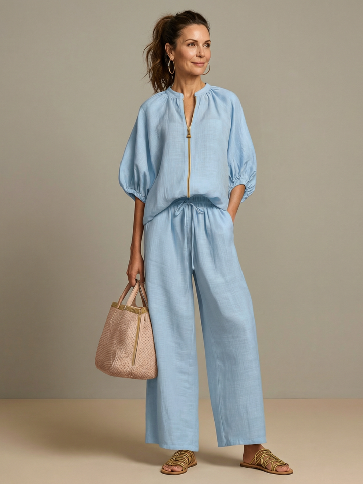 Natalia | Top with Zip and Wide Leg Pants