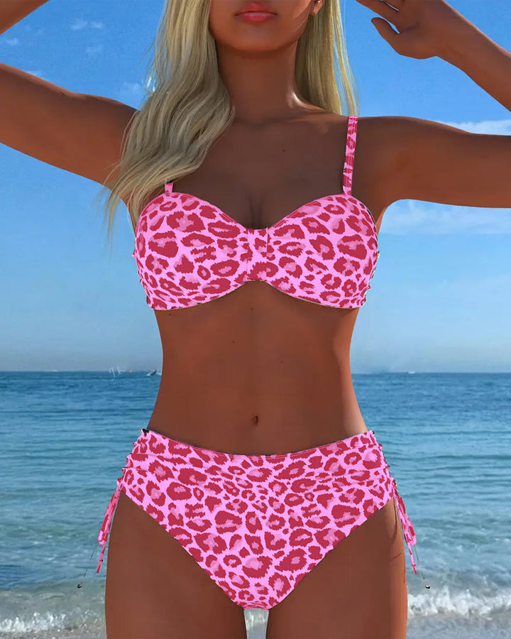 Two-Piece Swimsuit with Knot and Leopard Print