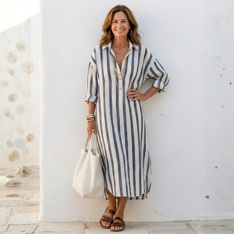 Naomi | Long Sleeve Striped Midi Dress