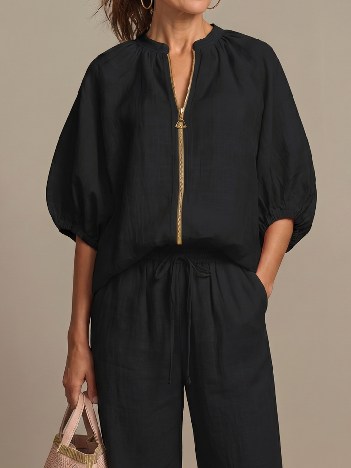 Natalia | Top with Zip and Wide Leg Pants