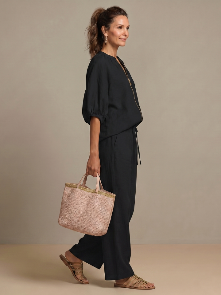 Natalia | Top with Zip and Wide Leg Pants