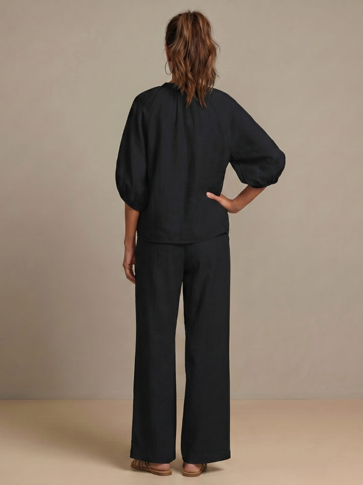 Natalia | Top with Zip and Wide Leg Pants