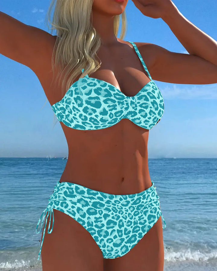 Two-Piece Swimsuit with Knot and Leopard Print