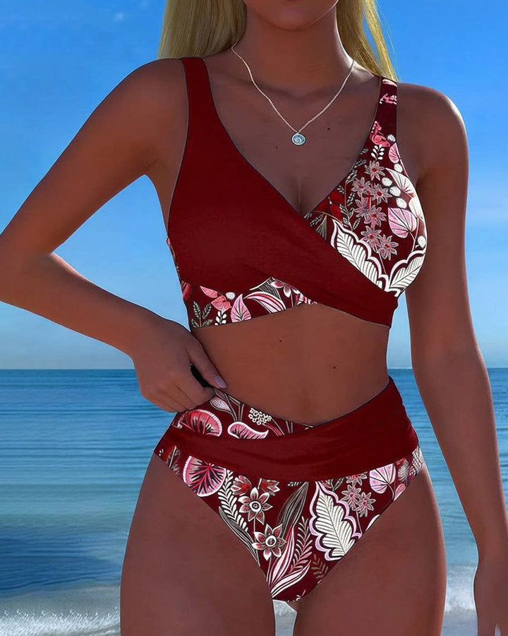 Bikini Contrast Color Fashion Flower