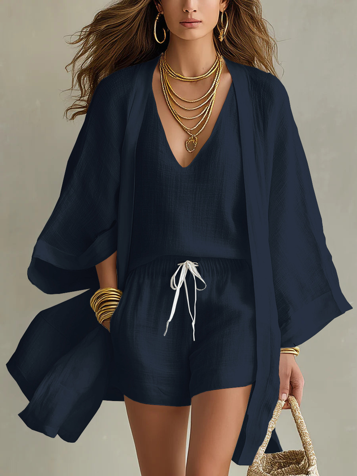 Camila | Three-Piece Cardigan & Shorts Set