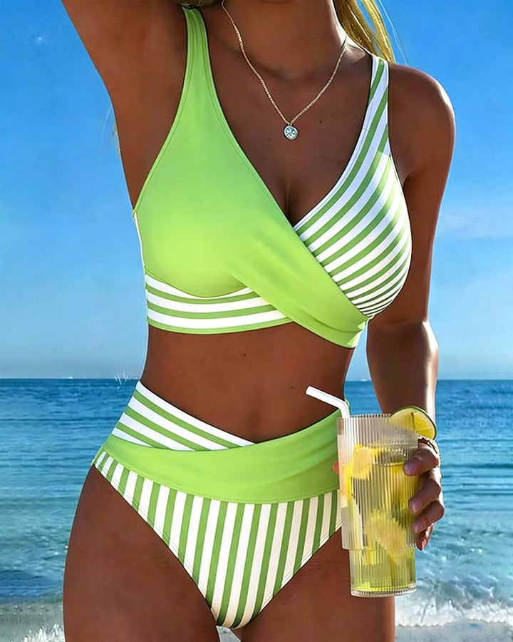 Crossed Stripes Printed Bikini