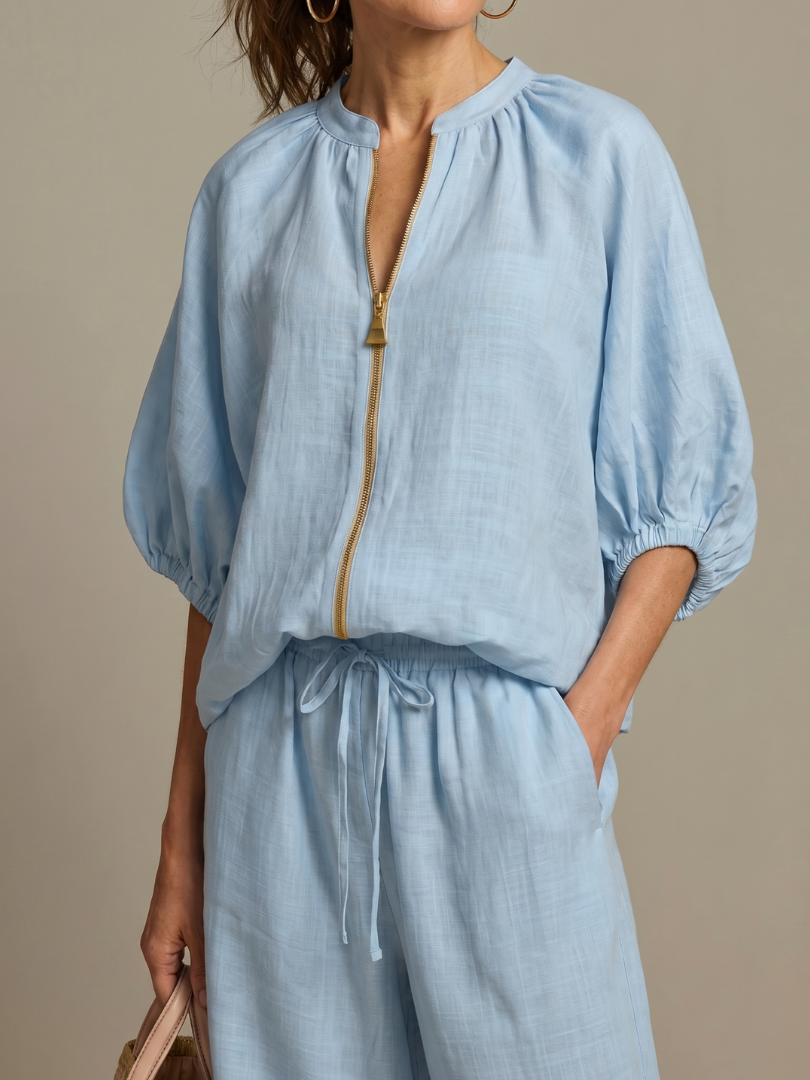Natalia | Top with Zip and Wide Leg Pants