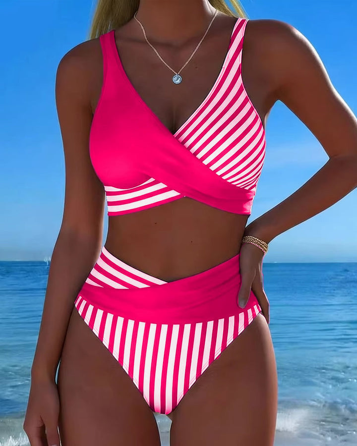 Crossed Stripes Printed Bikini