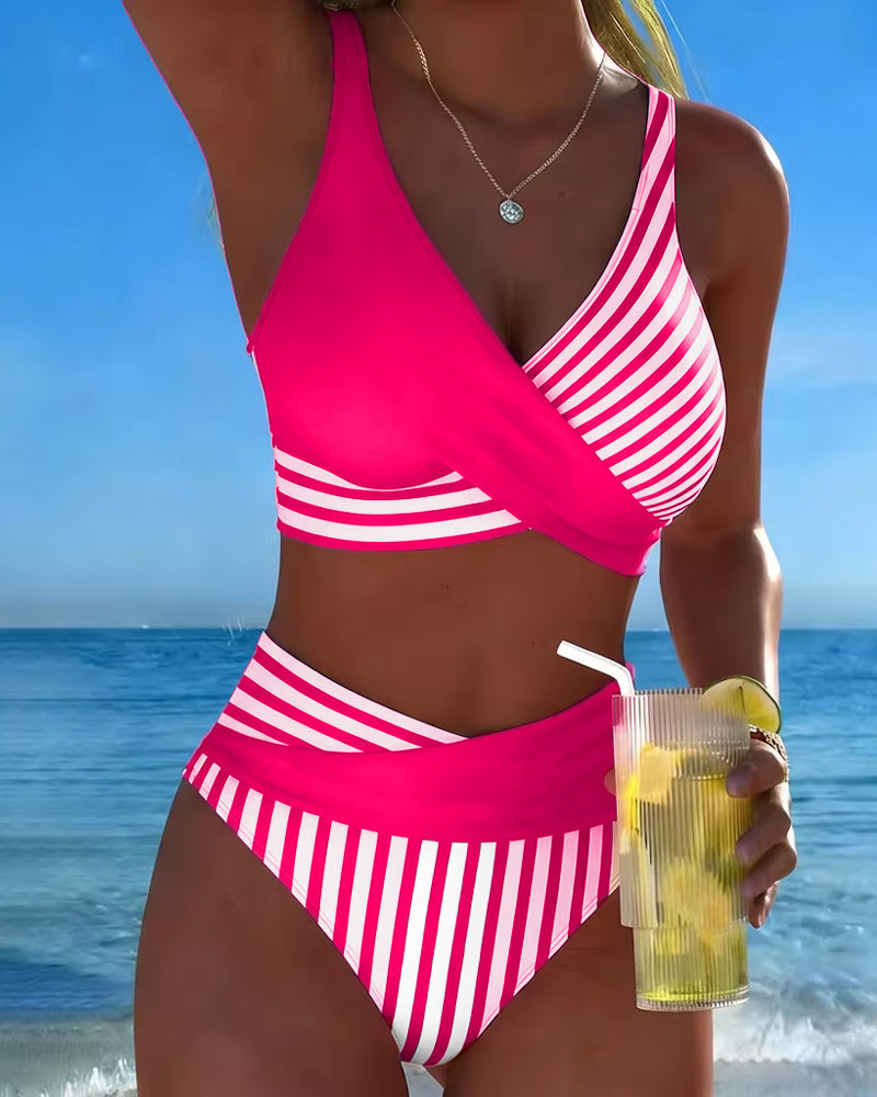 Crossed Stripes Printed Bikini