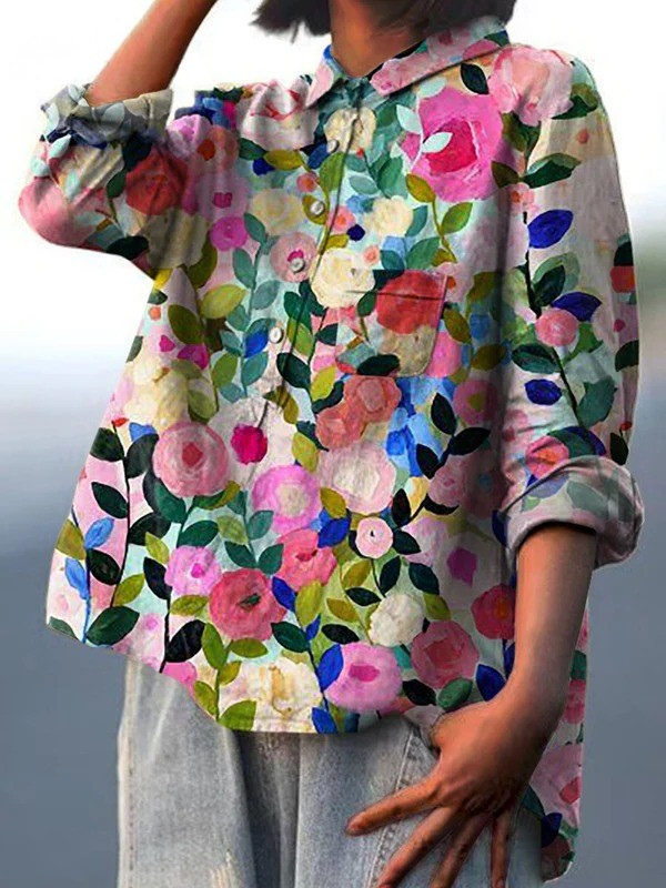 Delia | Colorful Spring Floral Garden Printed Women's Casual  Shirt