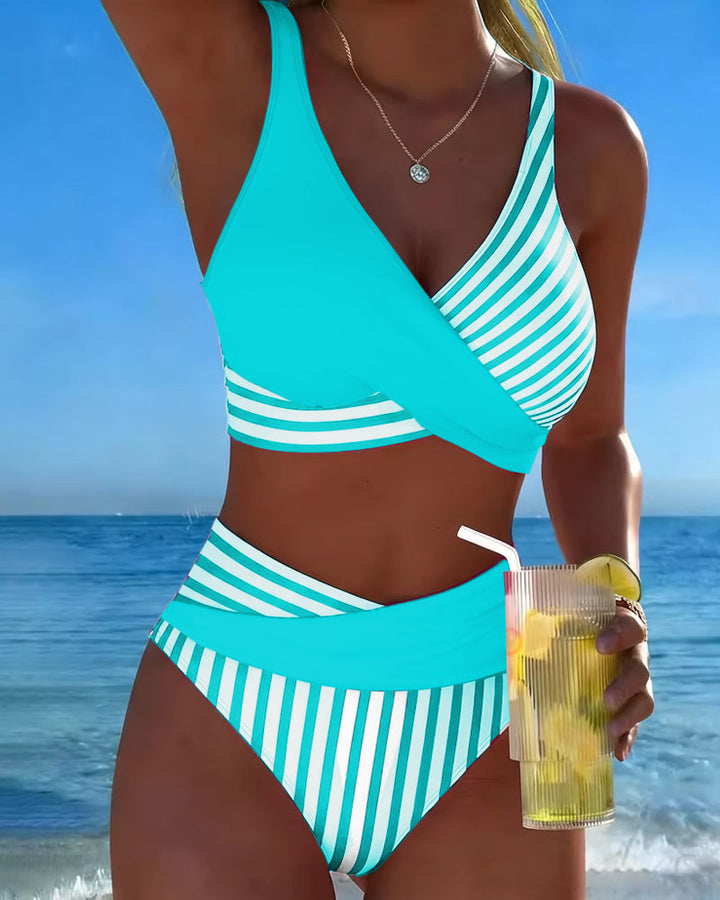 Crossed Stripes Printed Bikini