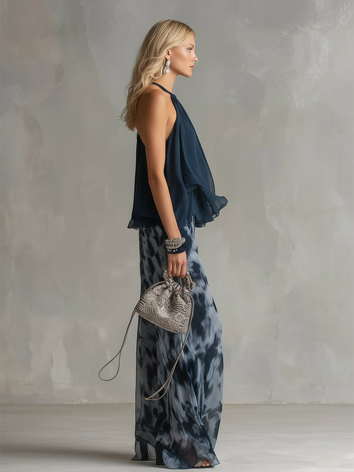 Ludovica | Stylish Navy Low Top and Wide Pants Set
