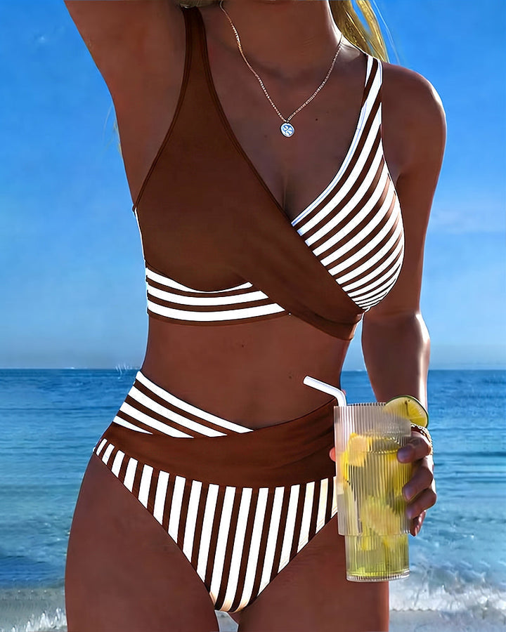 Crossed Stripes Printed Bikini