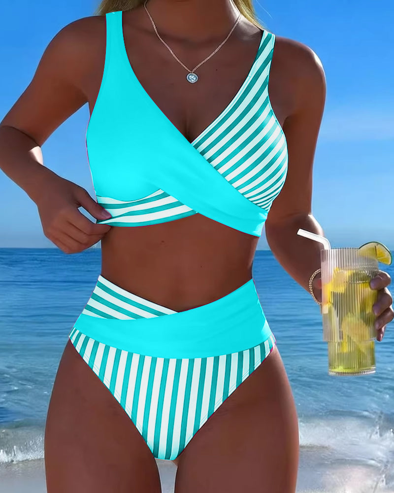 Crossed Stripes Printed Bikini