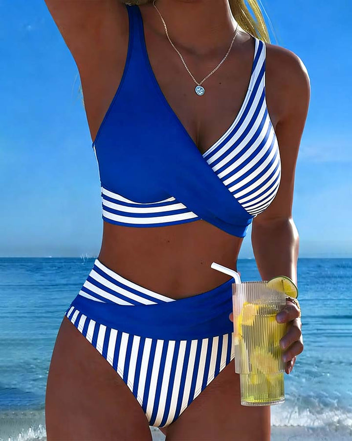 Crossed Stripes Printed Bikini