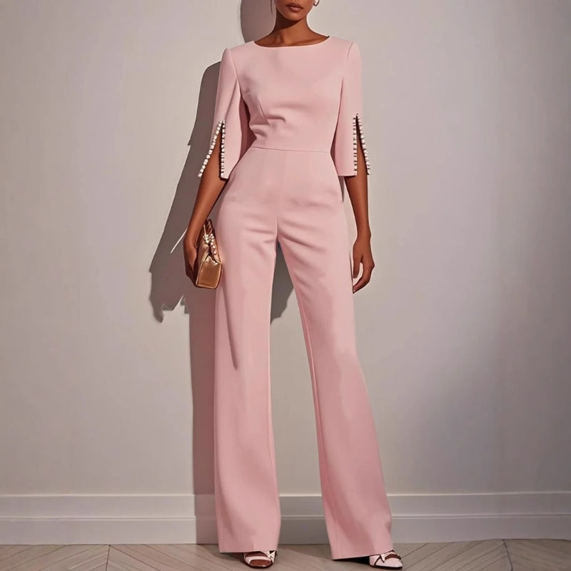 Andrea | Women’s Elegant Wide-Leg Jumpsuit with Pearl Trim