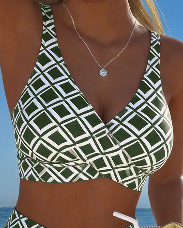 Two-Piece Bikini with Bra Cut and Diamond Pattern