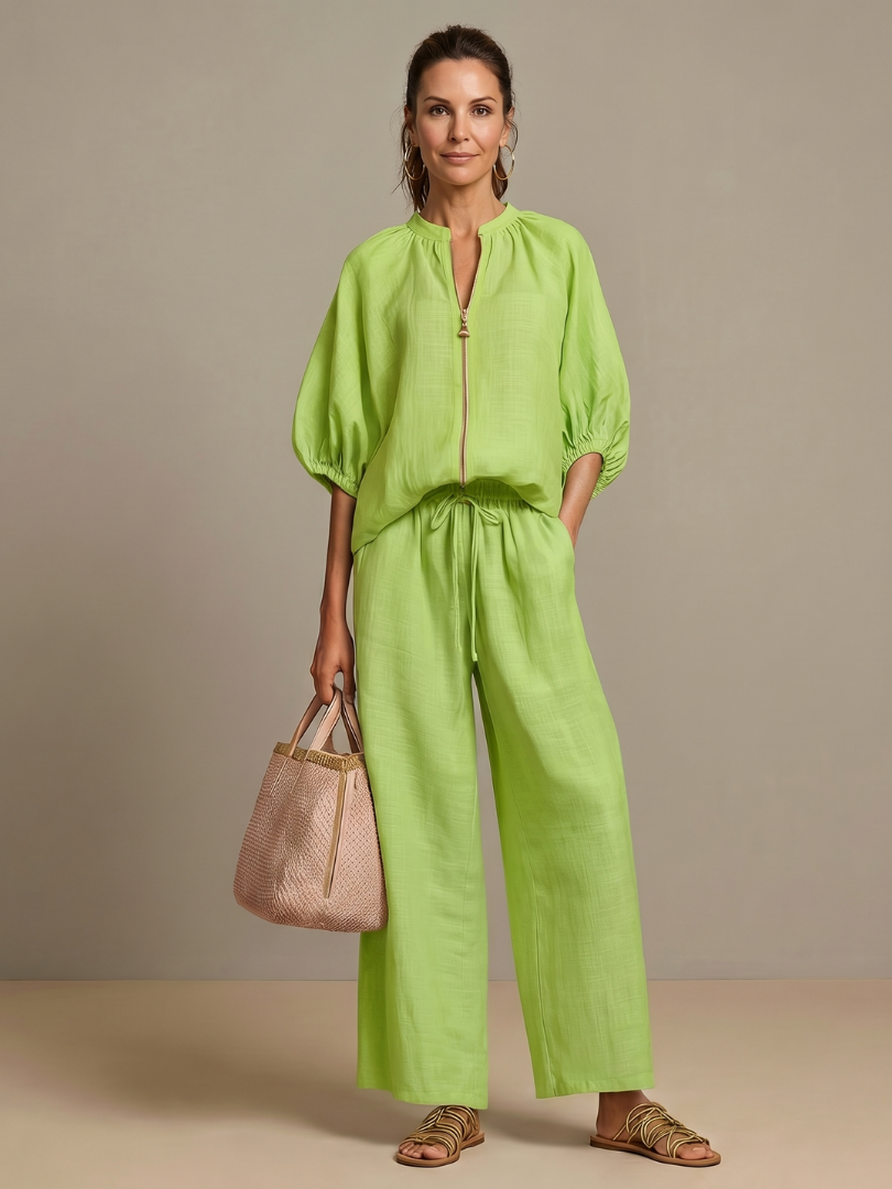 Natalia | Top with Zip and Wide Leg Pants