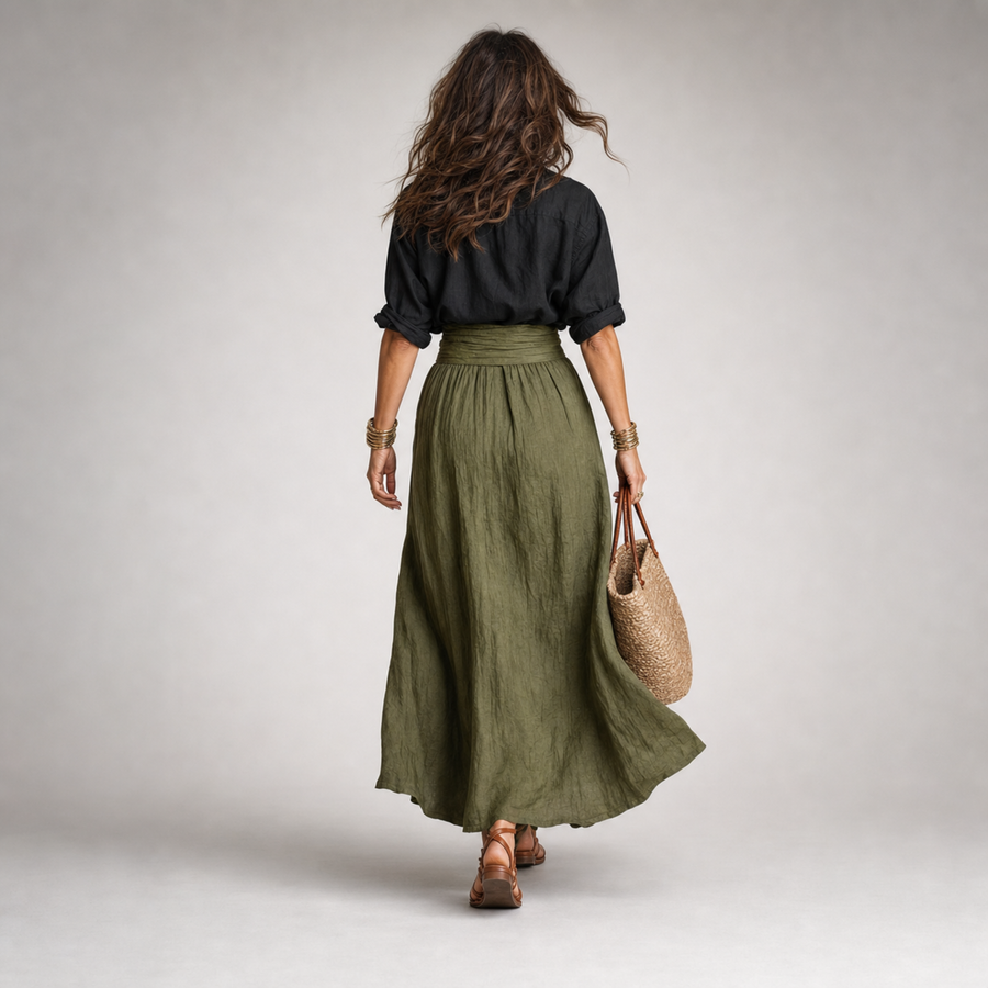 Ashley Set — Shirt & Olive Midi Skirt