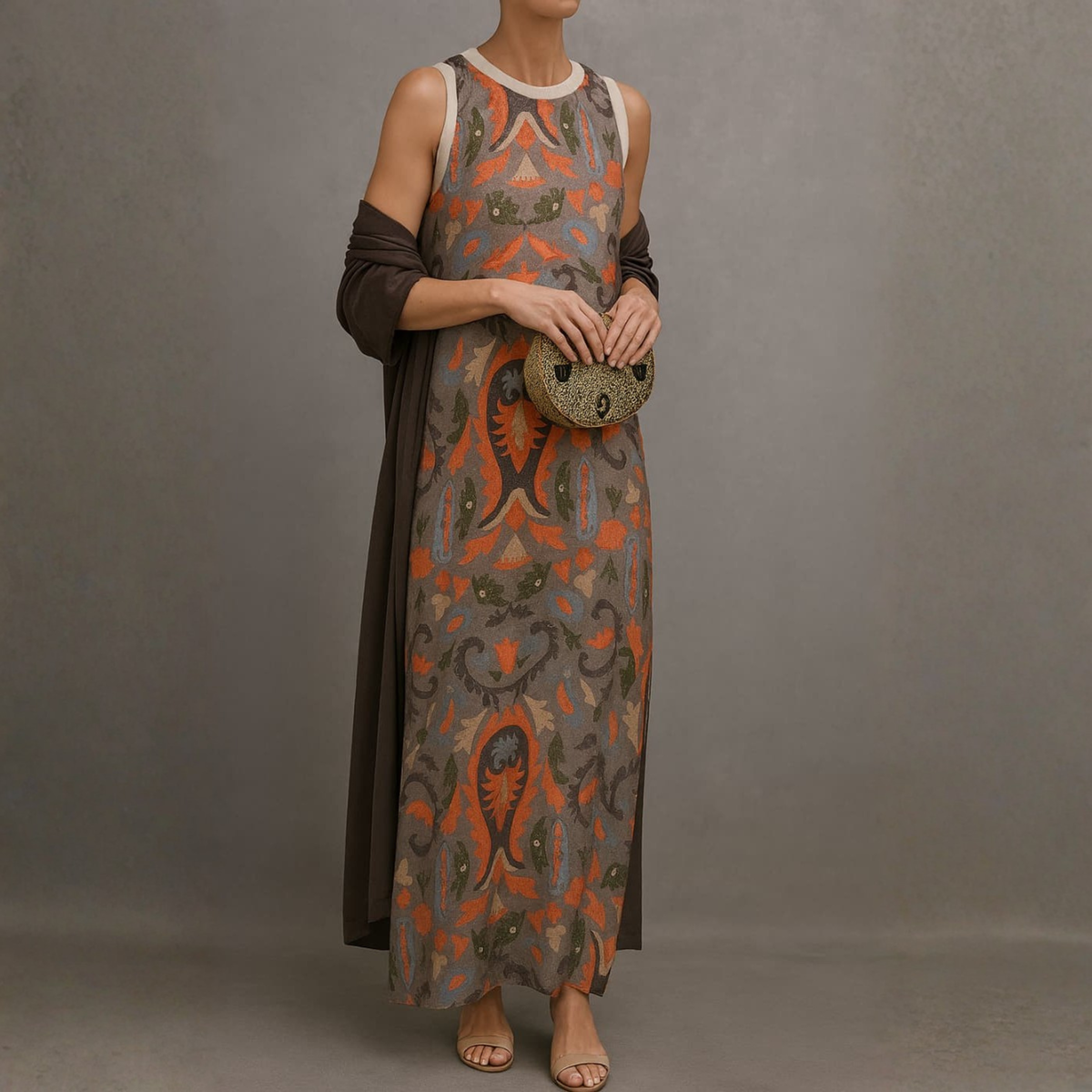 Hailey | Set featuring a long printed dress with a matching cardigan