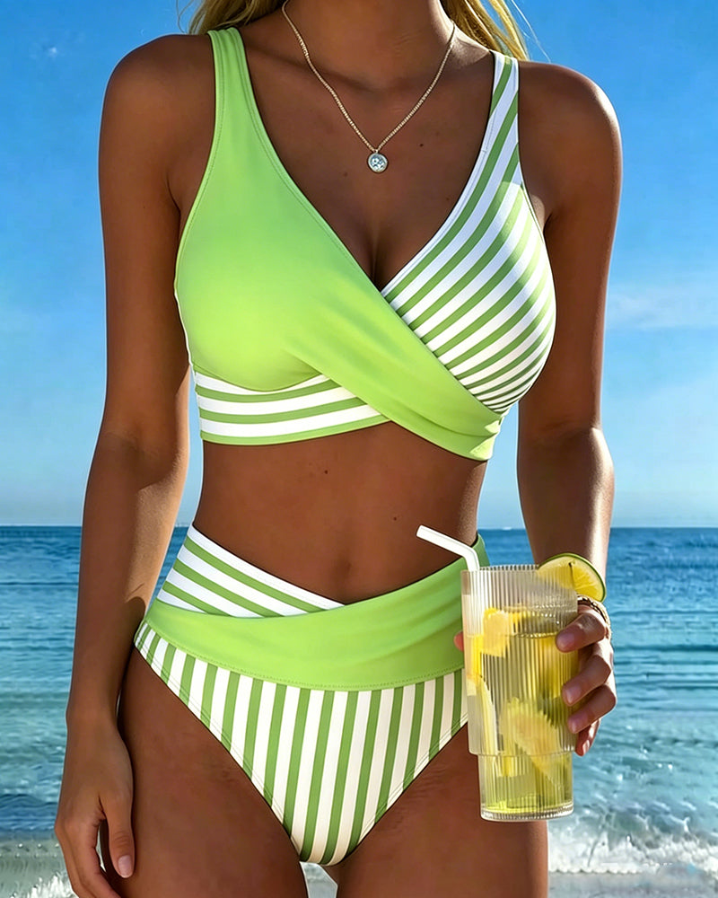 Crossed Stripes Printed Bikini