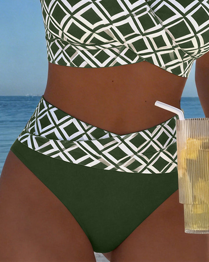 Two-Piece Bikini with Bra Cut and Diamond Pattern