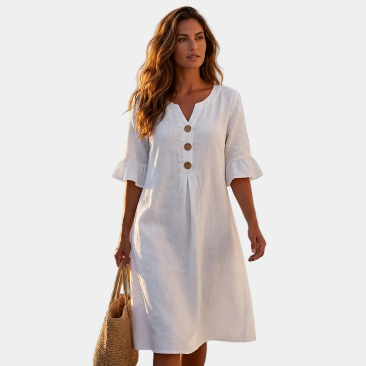 Hellen - Dress with Puff Sleeves and Buttons