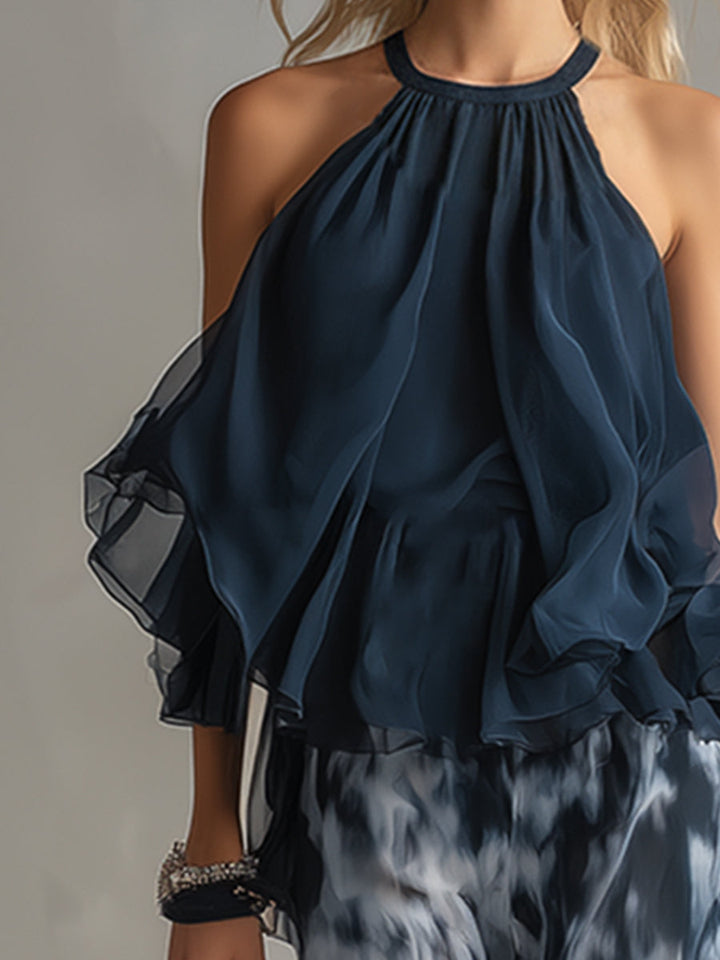 Ludovica | Stylish Navy Low Top and Wide Pants Set