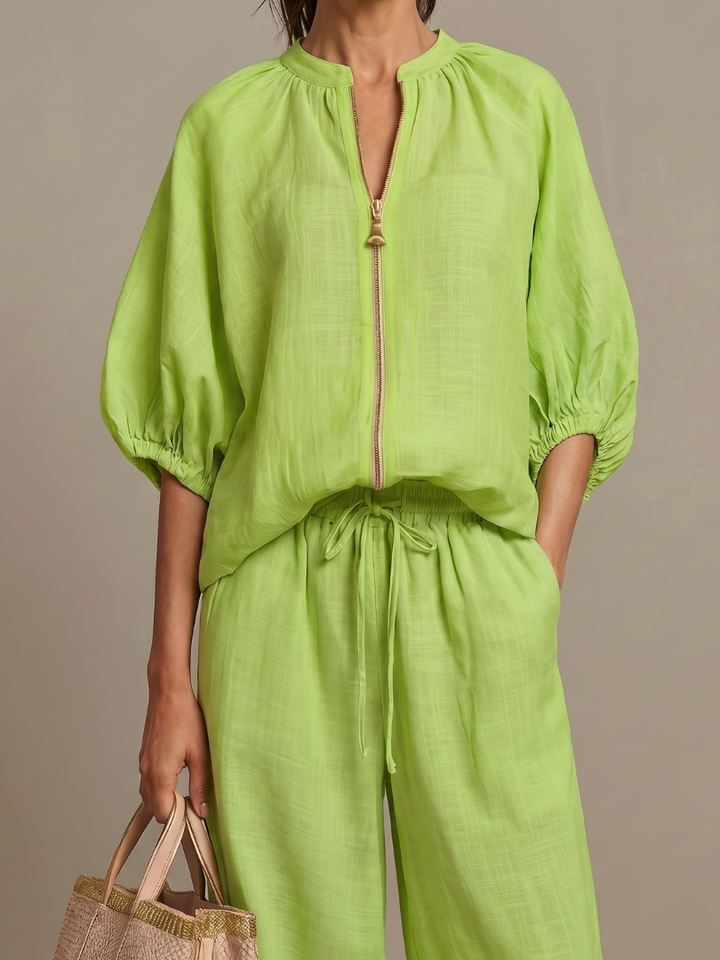 Natalia | Top with Zip and Wide Leg Pants