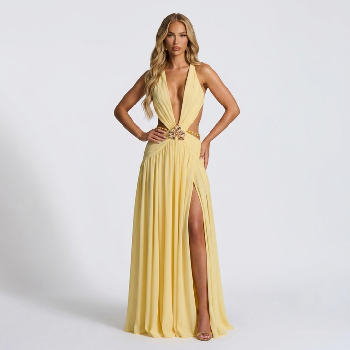 Melina - Maxi Robe with Deep V-Neck