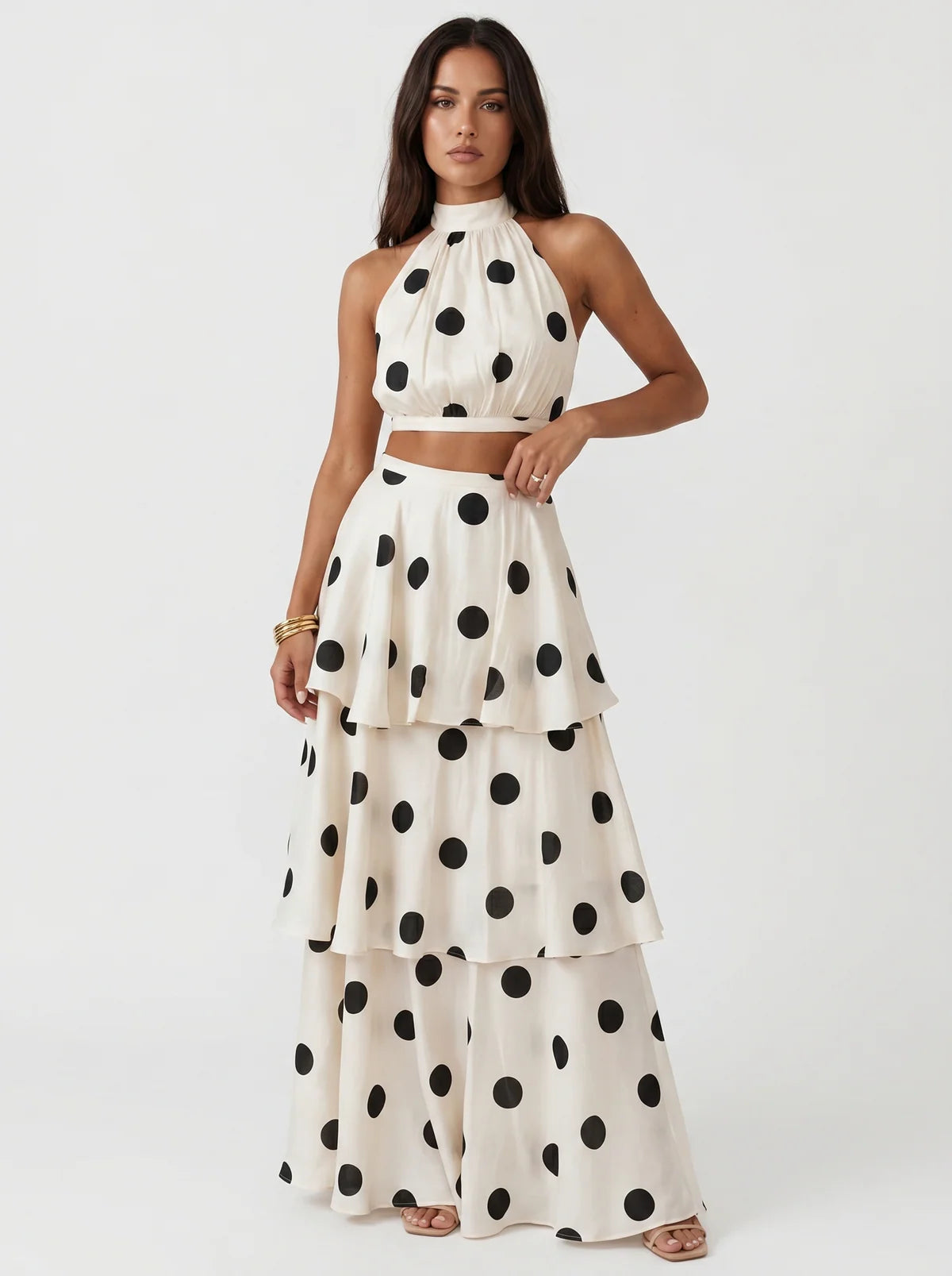 Luna | Polka-dot top and long skirt set