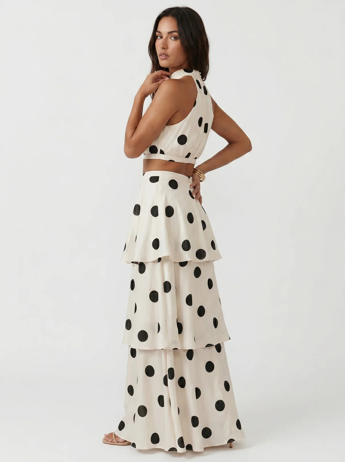 Luna | Polka-dot top and long skirt set
