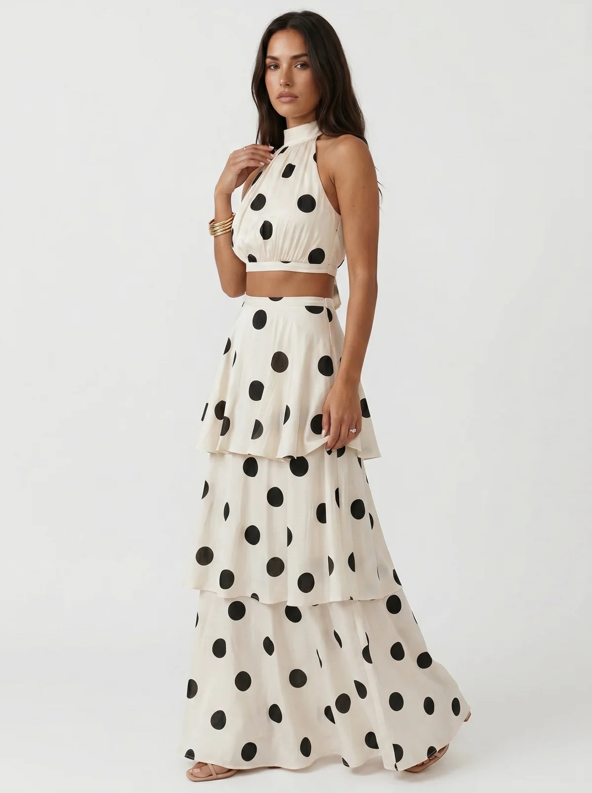Luna | Polka-dot top and long skirt set