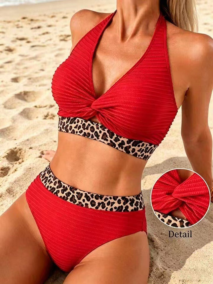 Ribbed Bikini Leopard Color Block